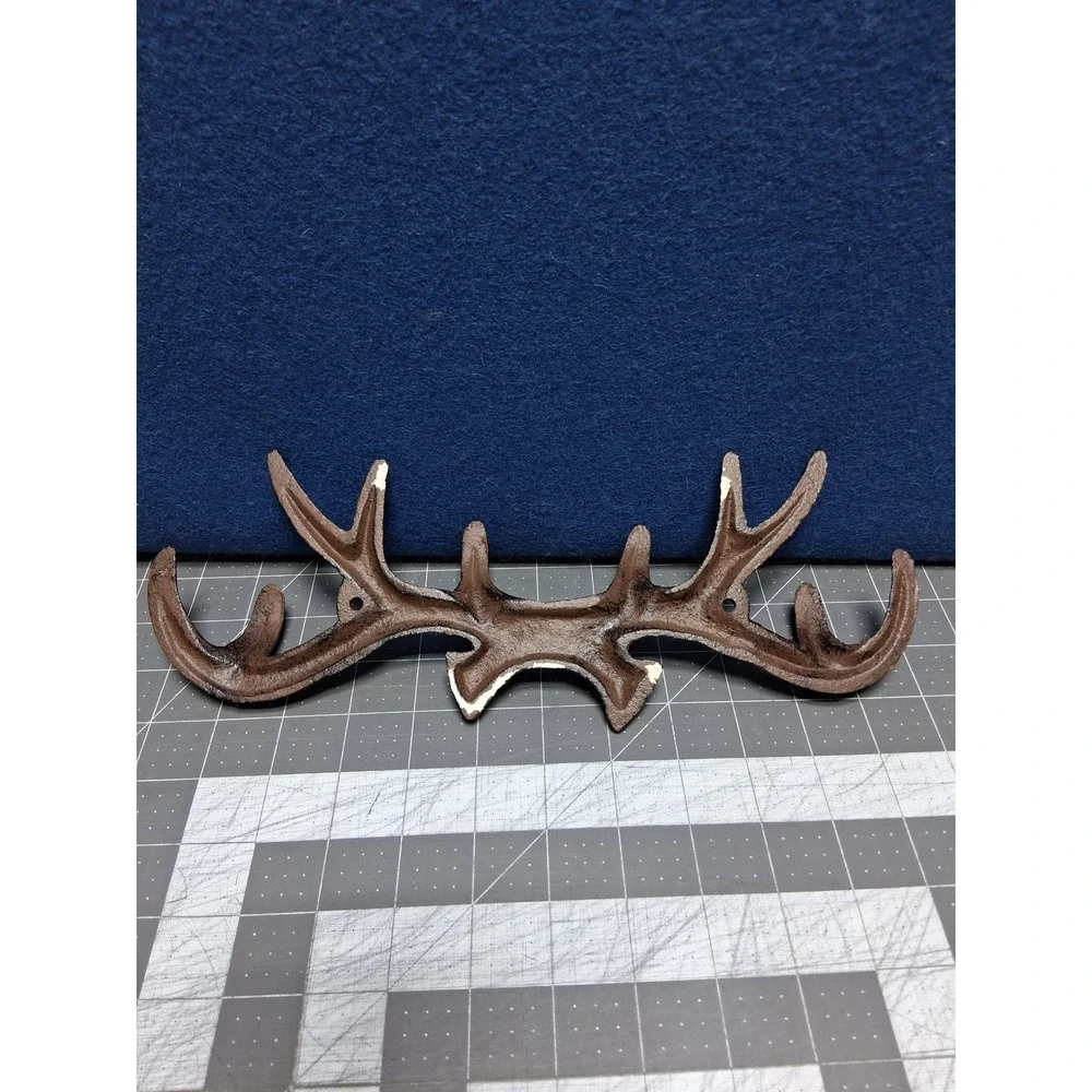 Unbranded Antler Wall Rack Brown Cast Iron Rustic Lodge Deer Horn Hooks